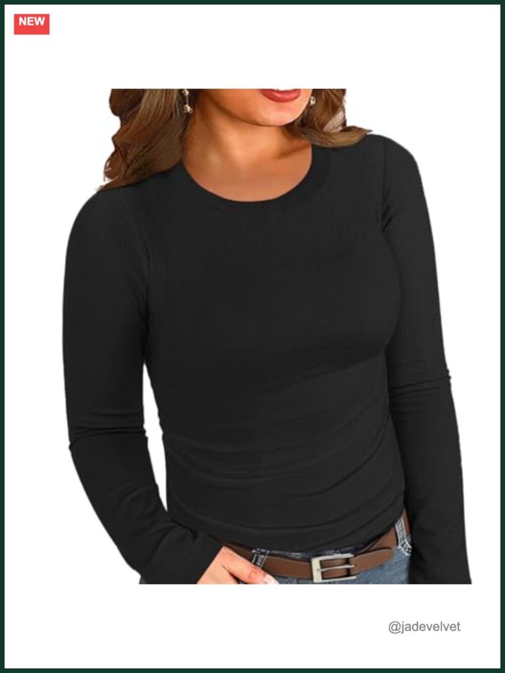 Women Plus Size Ribbed Knit Long Sleeve Crew Neck Fitted Tee
